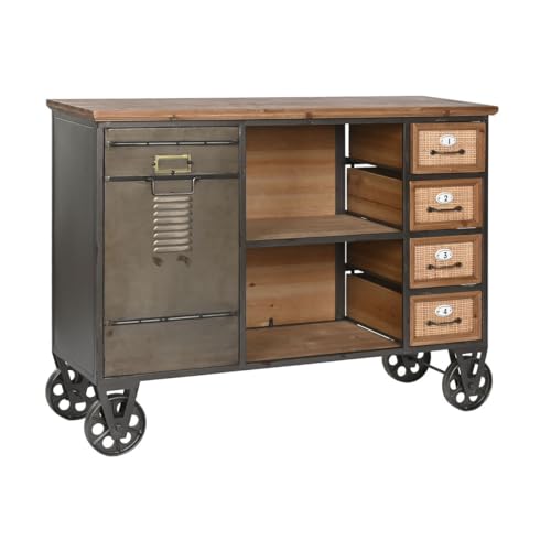 Home ESPRIT Cajonera Gris Natural Metal Abeto Vintage 104 x 34 x 76,5 cm