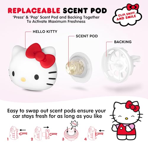 Image of Sanrio Hello Kitty Car Air Freshener for Cars Trucks SUVs, Hello Kitty and Friends Cute Car Accessories for Women Car Decor Hello Kitty Car Accessories, Replaceable Scent Pods - Tropical Fruit Scent