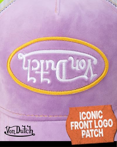 Image of Von Dutch Unisex Trucker Hat - Velvet Curved Bill Mesh Back Retro Classic Adjustable Snapback Baseball Cap for Men and Women