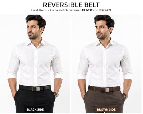 Image of SUDHA INTERNATION Men's Reversible Genuine Leather Belt | 2-in-1 Black & Brown | Rotating Pin Buckle | Sizes 28-44| Formal Office Wedding Party Belt | 1 Belt = 2 Colors