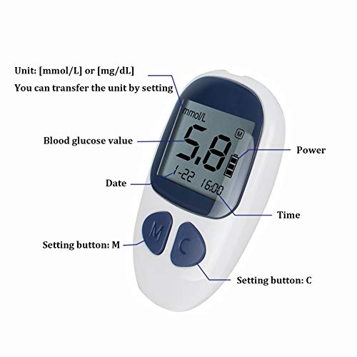 Diabetes Testing Kit Electronic, 50 Test Strips, 50 Lancets Glucose_Meter Digital Handheld Blood Monitor Diabetes Test Meter Monitor Kit (1 Device+50 Test Strips+50 Lancets)