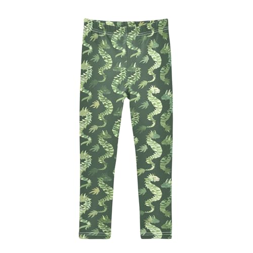 Cartoon Dragon Green Girls Leggings Athletic Pants Tights Stretch Bottom