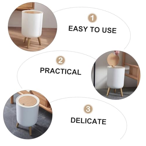 Caneca de basura rectangular con tapa y diseño madera blanco miniatura 3