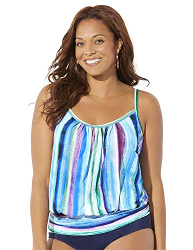 Swimsuits For All Women's Lightweight Scoop Neck Blouson Tankini Top (Plus