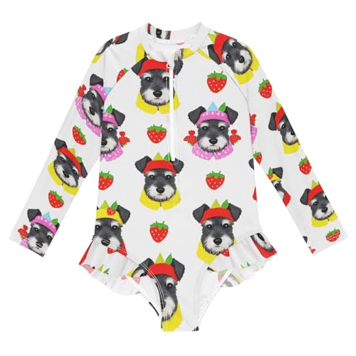 ALAZA Toddler Swimsuit Girl Bathing Suit Swimwear Rash Guard Schnauzer Strawberry Long Sleeve 3T