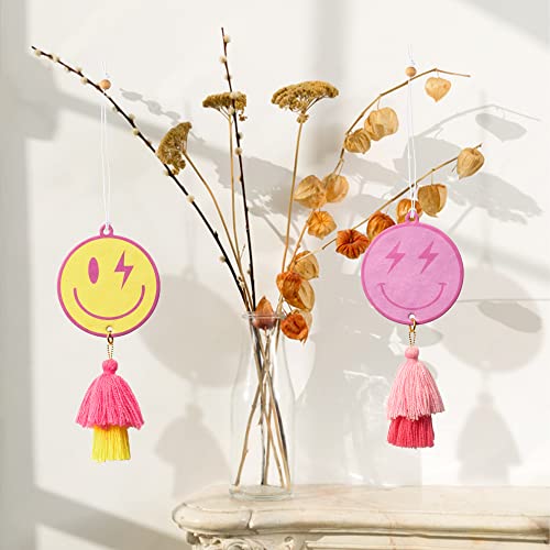 A1Diee 2Pcs Preppy Tassel Car Air Freshener Yellow Pink Smile Car Hanging Slices With Tassel Boho Y2K Car Rearview Mirror Charm Scented Pendant Essential Oils For Car Accessories Home Bedroom Decor #TOP5