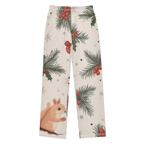 ZZXXB Squirrel Xmas Berry Boys Long Pants Soft Trousers Elastic Waist Kids Lounge Bottoms with Pockets S-XL
