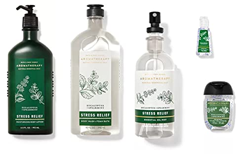 Exclusive Discount 60% Price Bath & Body Works Aromatherapy Eucalyptus & Spearmint Body Lotion 6.5 oz, Body Wash Foam Bath 10 oz, Pillow Mist 5.3 oz & Anti-Bacterial Hand Gel 1 oz, Bath & Body Set, (Packaging May Vary)