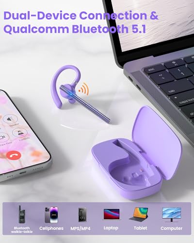 Image of New Bee Bluetooth Headset V5.1 72H Talk Dual Mic with Mute Button for Business, Wireless Hand-Free Bluetooth Earpiece with 500mAh Charging Case for Cell Phone Calls Trucker Driver
