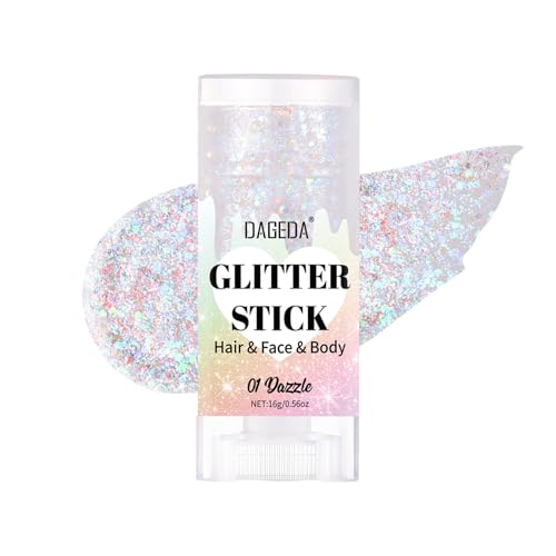 Prreal Body Glitter Stick, Sparkly Face Glitter Gel Makeup,Holographic Hair Glitters Mermaid Sequins Makeup Rave Outfit for Women, Shimmer Face Paint Stick Festival Accessories, Dazzle