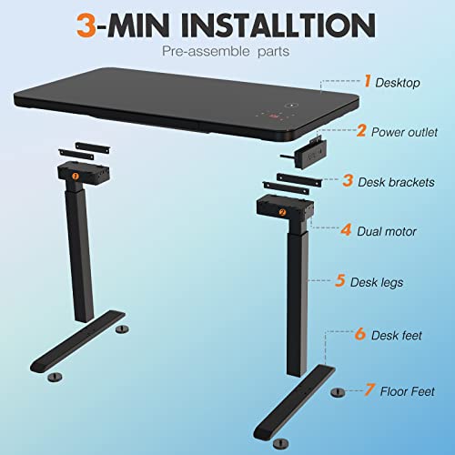 Aimezo Standing Desk With Tempered Glass Top 45 X 23 Inches Modern Height Adjustable Desk Adjustable Ergonomic Desk With Drawers For Home Office Black #TOP6
