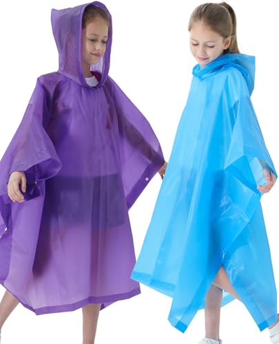 Image of Rain Poncho for Kids(2 Pack) Waterproof Reusable EVA Raincoat One Size Rain Jackets for Children,Boys and Girls