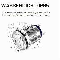 Gebildet 5Stück 12mm 3A 12V/24V/110V/250VAC Wasserdichter Drucktastenschalter, Rastender Edelstahl-Drucktastenschalter EIN-Aus (Flachkopf) – Ansicht 4