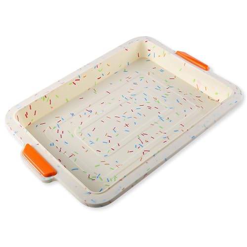 Baking Tray Oven Tray Baking Trays for Oven Square Baking Tray Silicone Square Cake Pan Silicone Baking Tray Non Stick Brownie Tin with Silicone Handle Grips for Brownie Cake Bread Pie