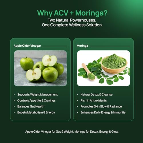 Image of SUPERFUELS ACV Moringa - Apple Cider Vinegar Effervescent Tablets | Supports Weight Loss, Fat Burn & Gut Health | Controls Cravings | Vitamin B6 & B12 | No Added Sugar | Effervescent Tablets- Green apple | Pack of 4 (60 Tablets)