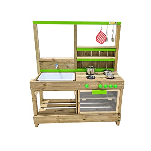 MASGAMES | Cocinita de Exterior Tasty | Madera tratada | Pizarra Transparente | Utensilios incluidos | (Escuelas)