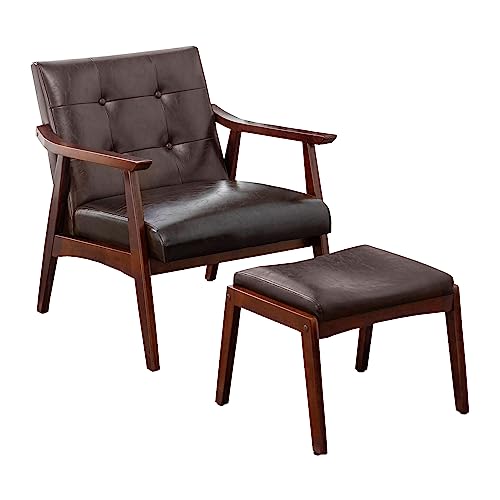 Sillón con asiento de cuero sintético Marrón miniatura 1