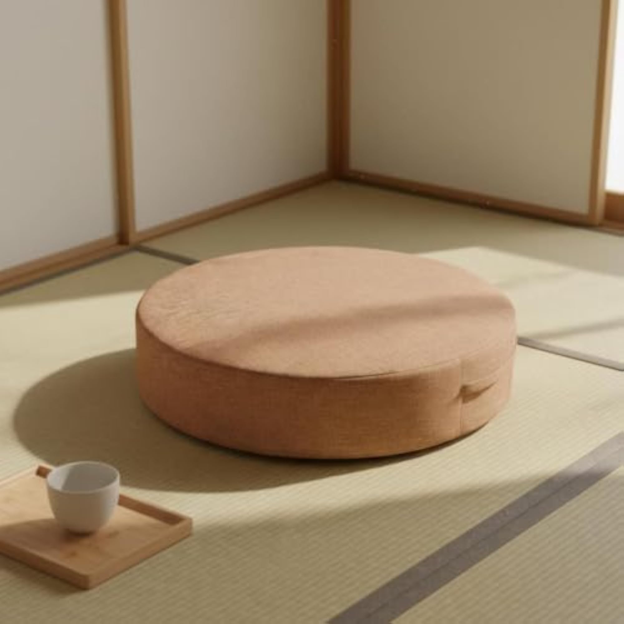 Japanese Tatami Round Meditation Cushion, Removable Cover