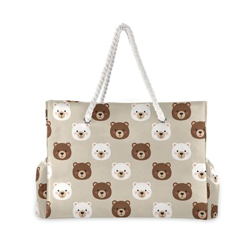 MNSRUU Large Beach Bag for Women, Cute Bear Tote Travel Gym Swim Bag