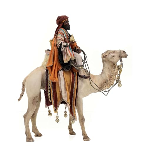 Rey Mago Moreno con jarr?n sobre Camello 18 cm Angela Tripi