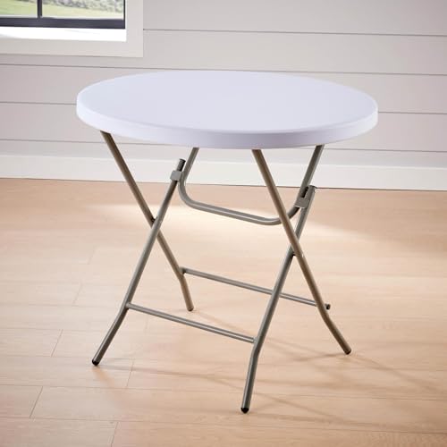 Home Source Folding Trestle Round 80cm Heavy Duty Table for Camping Catering BBQ Picnic Party Car Boot Sale, White