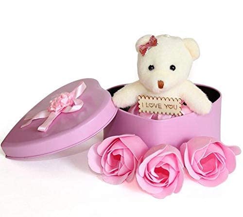 Valentine Day Gift for Wife, Girlfriend, Boyfriend, Husband (Heart Shaped Box with Teddy and Roses) (Pink) (Pink)-image-48