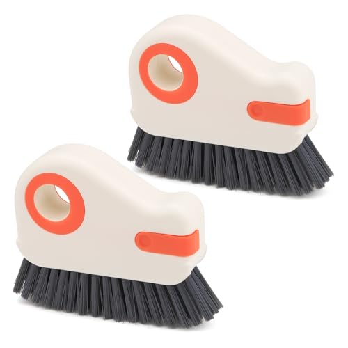 Image of 2 Pieces 2 in 1 Window Groove Cleaning Brush, Multifunctional Sliding Door Track Cleaner with Hidden Scraper, Hard Bristle Crevice Cleaning Tool for Gap Sill Grout Kitchen (Orange)