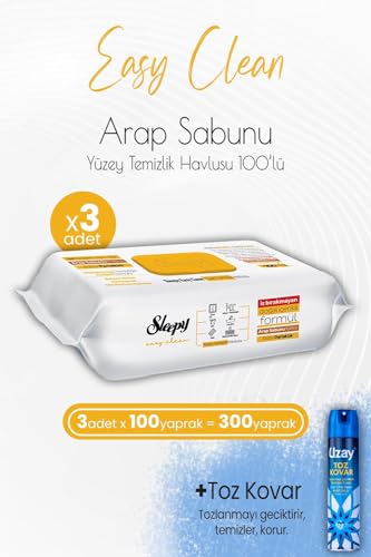 Easy Clean Arap Sabunu Katkılı Yüzey Temizlik Havlusu 100'lü x 3 Adet ve Toz Kovar