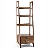 SIMPLIHOME Sawhorse SOLID WOOD 72 inch x 24 inch Modern Industrial Ladder Shelf with Storage in Medium Saddle Brown with 2 Drawers and 4 Shelves, for the Living Room, Study and Office