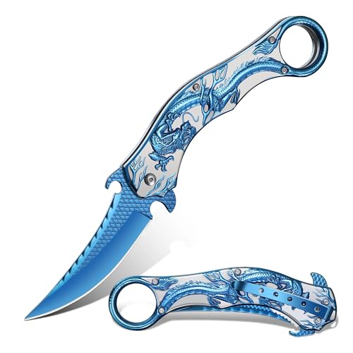 Dream Reach Drachenmuster Klappmesser Taschenmesser - Outdoor Klappmesser in Geschenkbox für Männer Blau