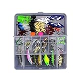 Leeko 103 Stück Angelköder, Spinner Angeln Set, Kunstköder Blinker Gummiköder für Hecht Forelle Zander Barsch mit Zange