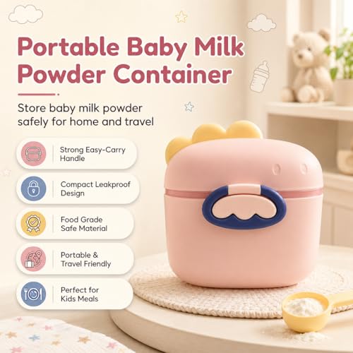 Image of Uonibaby by StarAndDaisy Formula Milk Container for Baby Milk Powder Container with Scoop Holder, Portable Formula Dispense, Airtight First Feed Baby Food Storage Container /Box for Travel (Pink)