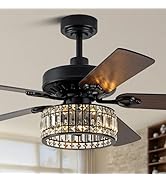 Curve Curio 52 Inch Chandelier Fan Crystal Farmhouse Ceiling Fan with Light Quiet and Reversible ...
