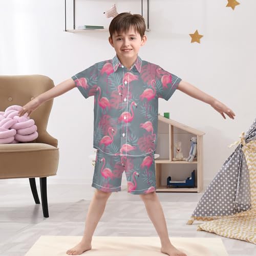 Image of Sunflower Floral Yellow Black Short Sleeve Hawaiian Button Down Shirts and Short Sets for Boys Toddler Summer Outfits