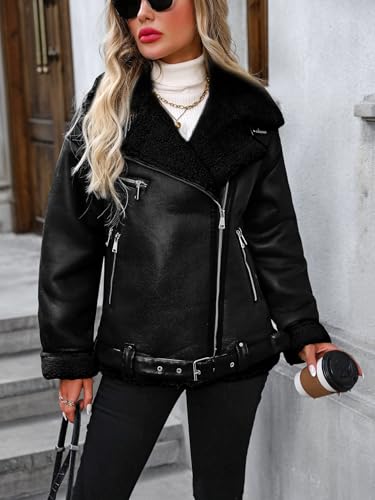 LY VAREY LIN Winter Women Faux Leather Jacket Sherpa Aviator Bomber Coat4