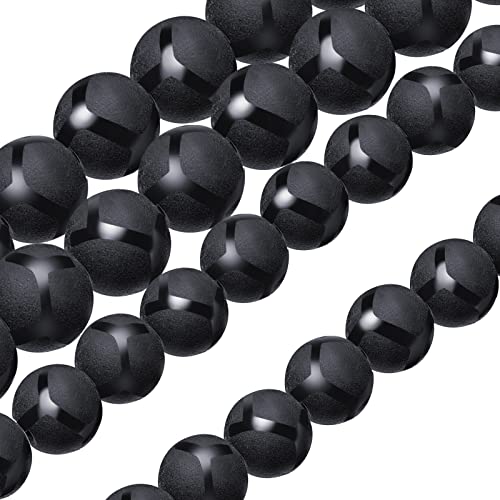 Junkin 86 Pieces 8mm 10mm Matte Onyx Black Round Energy Beads 15.5 in