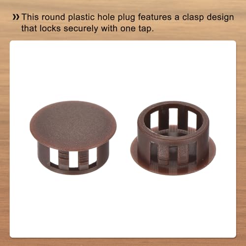 Image of MECCANIXITY 64PCS 17mm(11 /16 inch) Brown Plastic Hole Plugs, Flush Type Panel Hole Plugs Insert End Caps for Locking Hole Tubes Furniture Cabinet
