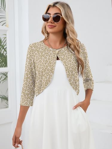 Image of Heymoments Women's 3 /4 Sleeve Casual Shrugs Lightweight Open Front Cropped Cardigan for Dresses