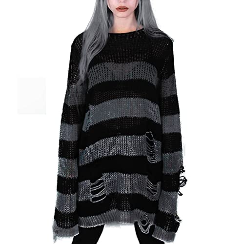 MEITING Herren Damen Gothic Punk Strickpullover Oversize Y2K Korean Harajuku Kleidung College Strickpulli Teenager Mädchen Pullover Überdimensioniert Crewneck Stricken Tops 90S E-Girl Streetwear Cover