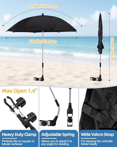 Image of 2PCS Camping Chairs with Detachable Umbrella, HaSteeL Folding Beach Chair for Adults, Large Portable Foldable Chair for Outdoors Fishing Hiking Travel Picnic Lawn, Supports 275lbs, Storage Bags, Black