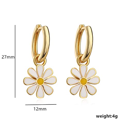 Small Hoop With Daisy Flower Charm Earrings for Women Girls Cartilage Gold Plated Hypoallergenic Nickel Free Dainty Cute Lucky Flowers Short Dangle Drop Piercing Hinged Huggie Hoops Fashion Jewelry2