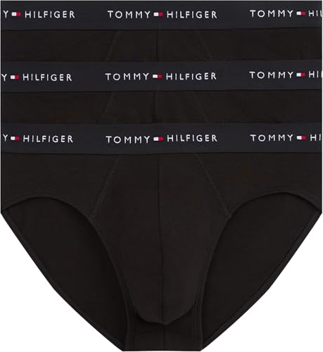 Tommy Hilfiger Uomo Slip Hipster Confezione da 3 con Fascia con Logo, Nero (Blk/Blk/Blk), M