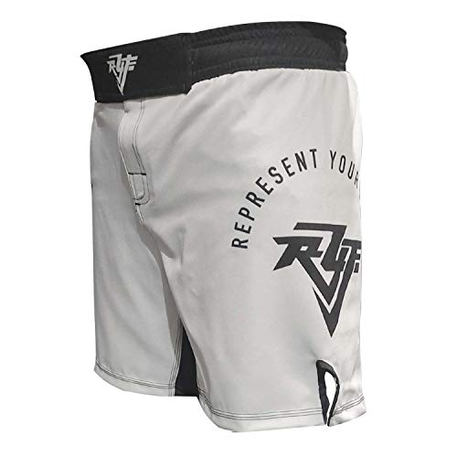 RYF Sports Men's MMA Fight Shorts, UFC Grappling Muay Thai BJJ Training Jiu Jitsu Workout No Gi Wear Shorts (White, Large)
