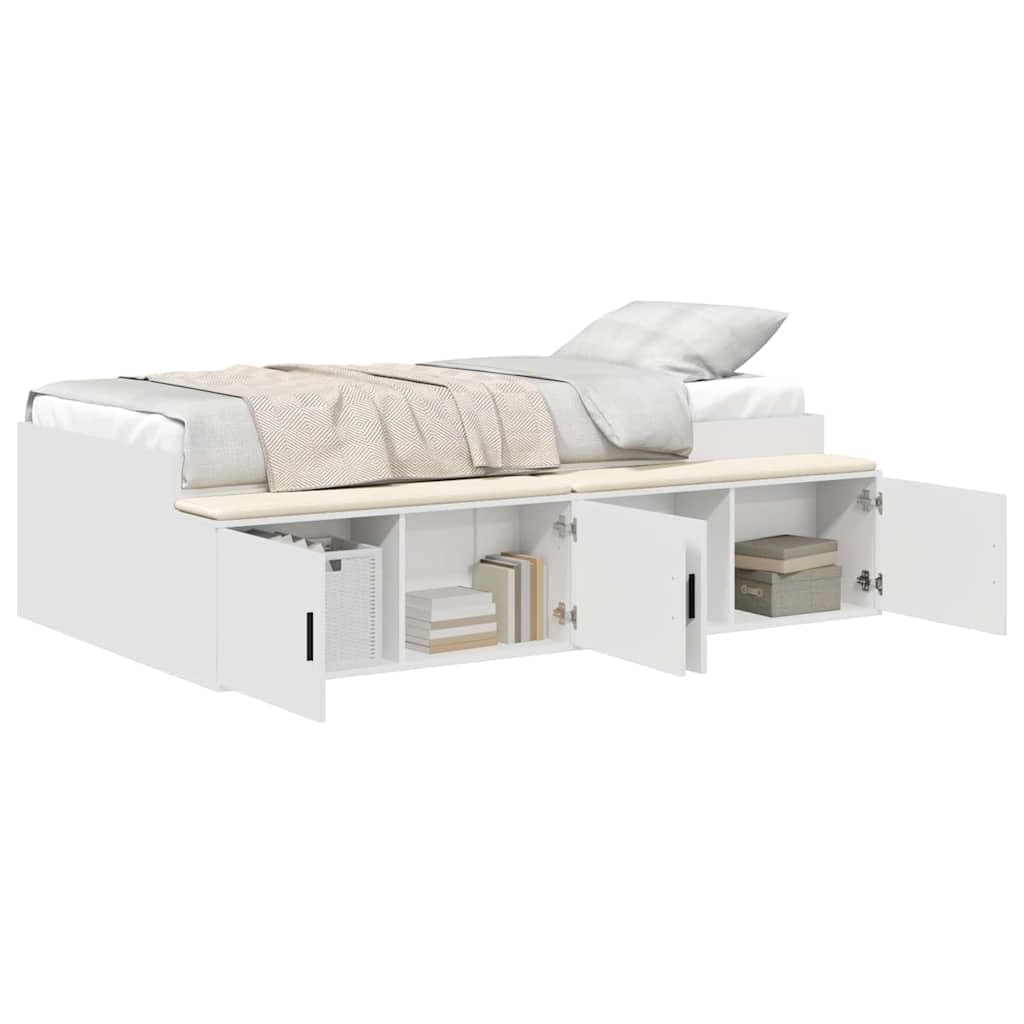 vidaXL Bettrahmen mit Schubladen Weiß 90 x 200 cm Holzwerkstoff, Stylische Schlafzimmermöbel, rechteckiger Bettgestell, Moderne Plattformbetten, geräumige Aufbewahrung, Stabiler Schlafkomfort