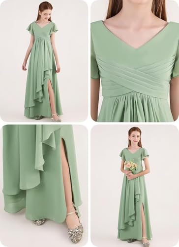 Clothfun Chiffon Flower Girl Dresses Short Sleeve Junior Bridesmaid Dress A Line First Confirmation Dress CY253 5