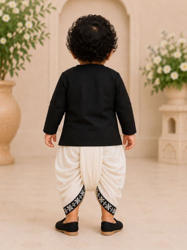 Image of Pspeaches Boys Silk Full Sleeves Round Neck Embroidered Kurta and Dhoti Pant 2 Piece Set|Ethnic Wear For Cute Baby Boys|Traditional & Festive Outfit