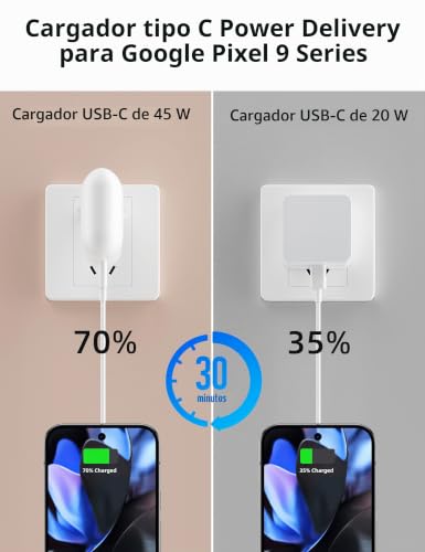 Cargador USB C 45W con cable de 1,8m para Google Pixel 9a y Samsung A56 4