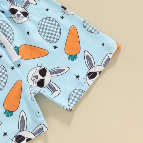Image of BeQeuewll Toddler Baby Boy Easter Outfit Letter Bunny Print Short Sleeve T-Shirt and Shorts Summer Clothes Set
