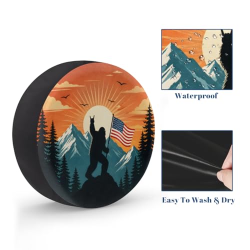 Image of Bigfoot American Flag Spare Tire Cover Wheel Covers Protectors Waterproof Dust-Proof Universal Fit Trailer, RV, SUV and Many Vehicle 15 Inch,C-05