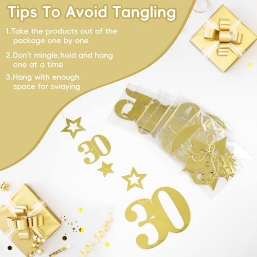 Image of Eucutur Gold 30th Birthday Decorations for Him Her, Pre-Strung Glitter Twinkle Number 30 Years Old Vintage 1996 Hanging Streamer Banner Party Supplies, Cheers 30th Birthday Anniversary Decor